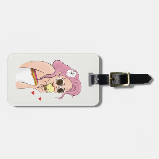 ファッションイラストレーションガールサマーホリデービーチサン ラゲッジタグ (正面横)