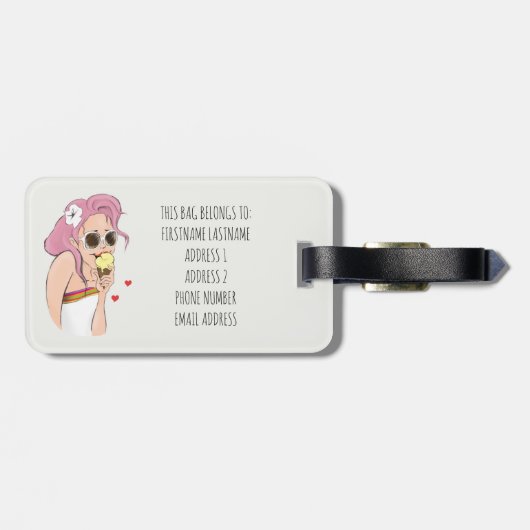 ファッションイラストレーションガールサマーホリデービーチサン ラゲッジタグ (裏面横)