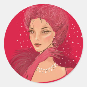 ファッションイラストレーションスタイリッシュの真珠の女性 ラウンドシール