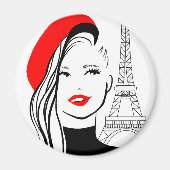 ファッションイラストレーションフランスのの赤いベレットの女性 マグネット (正面)