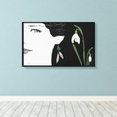 ファッションイラストレーション女の子の真珠のイヤリングフローラ キャンバスプリント (インサイチュ (ウッドフロア))