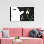 ファッションイラストレーション女の子の真珠のイヤリングフローラ キャンバスプリント (インサイチュ (リビング))