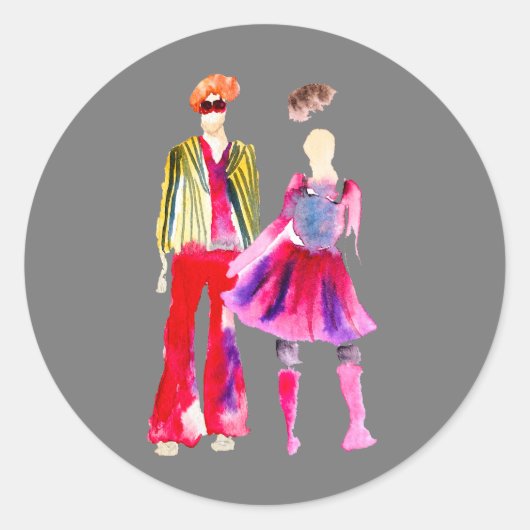 ファッションイラストレーション水カラーボホ ラウンドシール (正面)