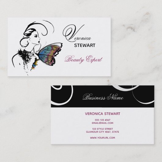 ファッションイラストレーション美しいビジネスバタフライ 名刺 (正面/裏面)