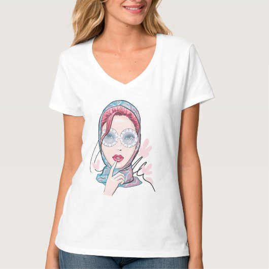 ファッションイラストレーション美人メガネ Tシャツ (正面)