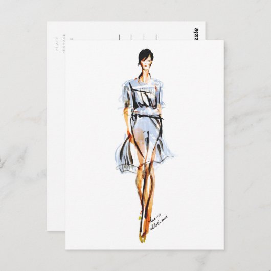ファッションイラストレーション |クロエパステルシフォンドレス ポストカード (正面/裏面)