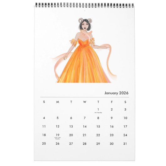 ファッションイラストレーション、〔占星術の〕十二宮図シンボルや象徴、〔占星術の〕十二宮図 カレンダー (1月 2026)