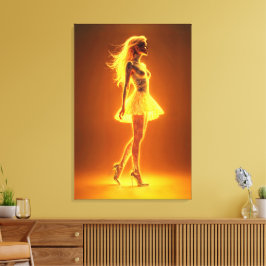 ファッションエレガンスのゴールデン白熱［赤熱］光を放つネオンガール キャンバスプリント