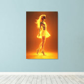 ファッションエレガンスのゴールデン白熱［赤熱］光を放つネオンガール キャンバスプリント (インサイチュ (ウッドフロア))