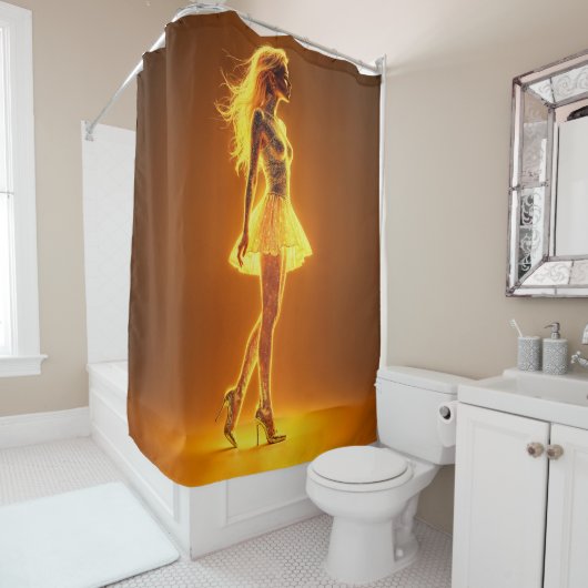 ファッションエレガンスのゴールデン白熱［赤熱］光を放つネオンガール シャワーカーテン (インサイチュ)