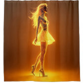 ファッションエレガンスのゴールデン白熱［赤熱］光を放つネオンガール シャワーカーテン (正面)