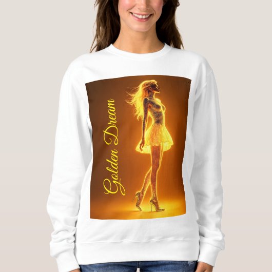 ファッションエレガンスのゴールデン白熱［赤熱］光を放つネオンガール スウェットシャツ (正面)