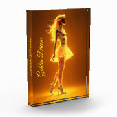 ファッションエレガンスのゴールデン白熱［赤熱］光を放つネオンガール フォトブロック (左)