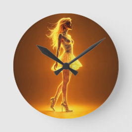 ファッションエレガンスのゴールデン白熱［赤熱］光を放つネオンガール ラウンド壁時計