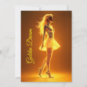 ファッションエレガンスのゴールデン白熱［赤熱］光を放つネオンガール 招待状 (正面)