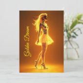 ファッションエレガンスのゴールデン白熱［赤熱］光を放つネオンガール 招待状 (スタンド正面)