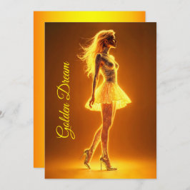 ファッションエレガンスのゴールデン白熱［赤熱］光を放つネオンガール 招待状