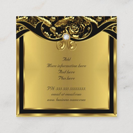 ファッションエレガント金ゴールドブラックダマスクフローラ スクエア名刺 (裏面)