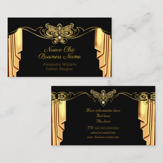 ファッションエレガント金ゴールドブラックドレープダイヤモンド 名刺 (正面/裏面)