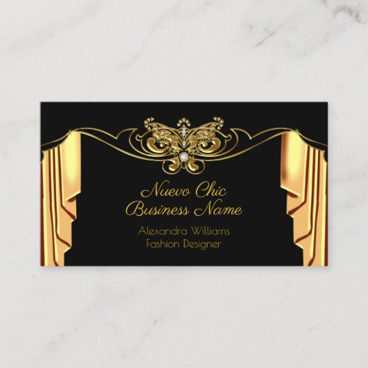 ファッションエレガント金ゴールドブラックドレープダイヤモンド 名刺 (正面)
