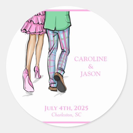 ファッションカップル赤ロブスターシャワー結婚式の引き出物 ラウンドシール (正面)