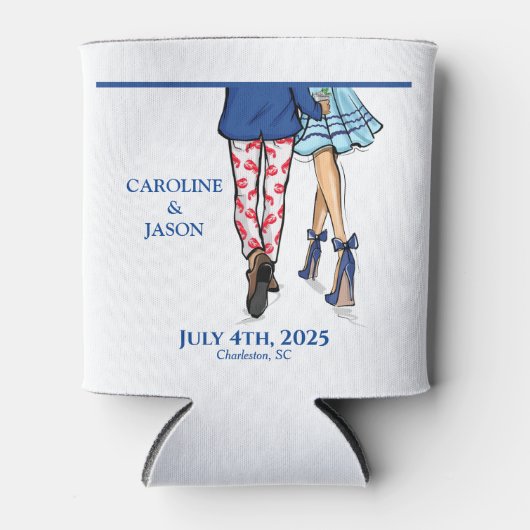 ファッションカップル赤ロブスターシャワー結婚式の引き出物 缶クーラー (正面)