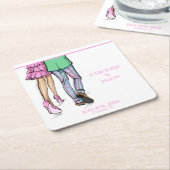 ファッションカップル赤ロブスターシャワ結婚ー スクエアペーパーコースター (アングル)