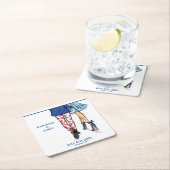 ファッションカップル赤ロブスターシャワ結婚ー スクエアペーパーコースター (インサイチュ)