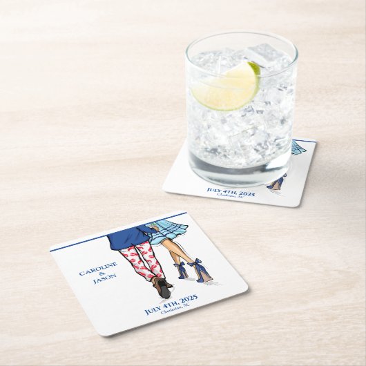 ファッションカップル赤ロブスターシャワ結婚ー スクエアペーパーコースター (インサイチュ)