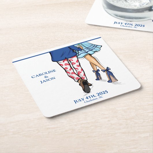 ファッションカップル赤ロブスターシャワ結婚ー スクエアペーパーコースター (アングル)