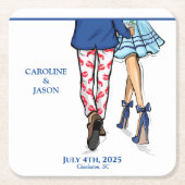 ファッションカップル赤ロブスターシャワ結婚ー スクエアペーパーコースター (正面)