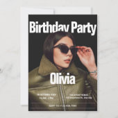 ファッションカバー誌の写真誕生日 招待状 (正面)