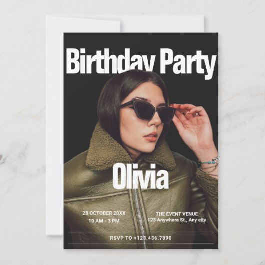 ファッションカバー誌の写真誕生日 招待状 (正面)
