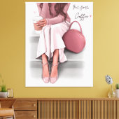 ファッションガールが最初のコーヒー キャンバスプリント (インサイチュ (リビング))