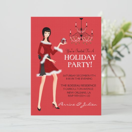 ファッションガールグリッタークリスマスホリデーパーティー 招待状 (スタンド正面)