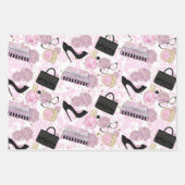 ファッションガールコスメティックピンクパターン ラッピングペーパーシート (正面)