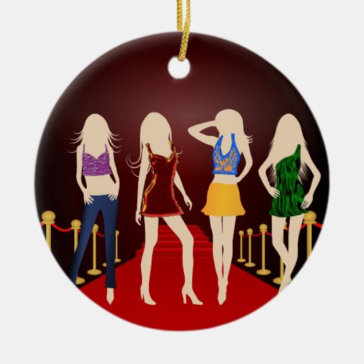 ファッションガールズレッドカーペットスタンダードラウンドオーナメント セラミックオーナメント (正面)