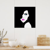 ファッションガールブラックピンクブルー ポスター (キッチン)