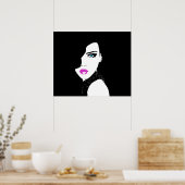 ファッションガールブラックピンクブルー ポスター (キッチン)