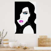 ファッションガールブラックピンクブルー ポスター (キッチン)