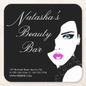 ファッションガールブラックピンク美しいバー スクエアペーパーコースター (正面)