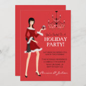 ファッションガール グリッター クリスマス ホリデーパーティ 招待状 (正面/裏面)