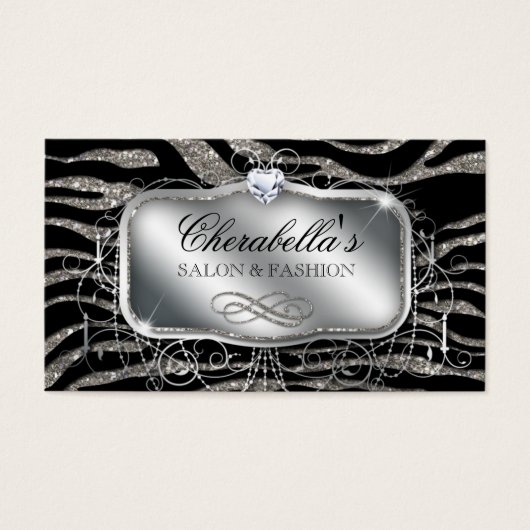 ファッションギフトカードネイルサロンゼブラグリッター銀 (正面)