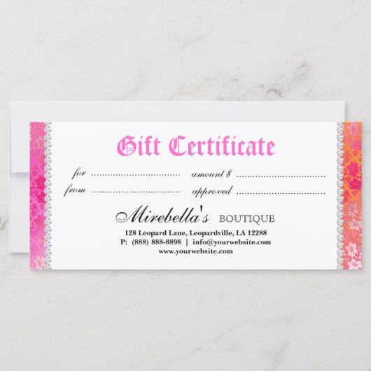 ファッションギフト券ジュエリーゼブラレースピンク (裏面)