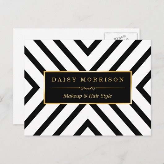 ファッションクラス金ゴールド白黒ストライプパターン ポストカード (正面/裏面)