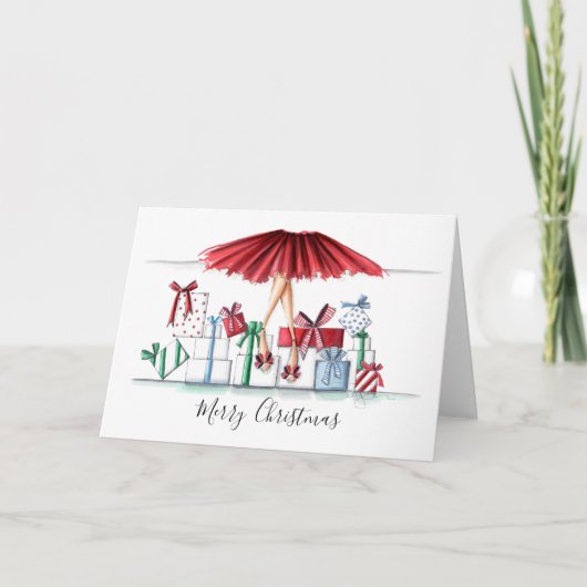 ファッションク図解入りの、写真付きのリスマスカードサンタズヘルパー シーズンカード (正面)