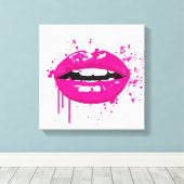 ファッショングラマートレンディーメイクアップ美しいリップキス キャンバスプリント (インサイチュ (ウッドフロア))
