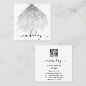 ファッショングレーグリッタードレスロゴQRスタイリストホワイト スクエア名刺 (正面/裏面)