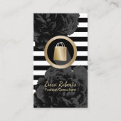 ファッションコンサルタントショッパーモダンのストライプフローラ 名刺 (正面)