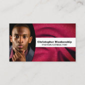 ファッションコンサルタントBurgundyファブリック写真QRコード 名刺 (正面)